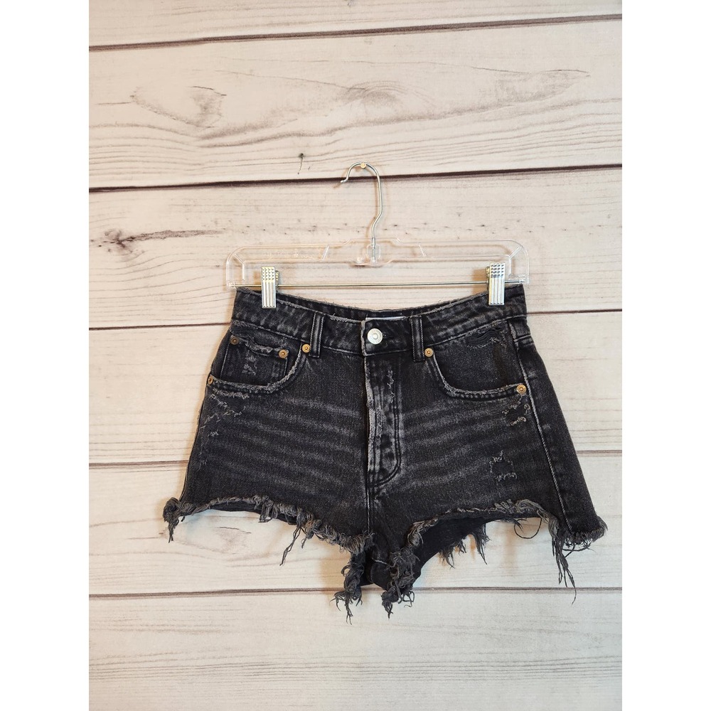 Zara Black Distressed Denim Jean Shorts